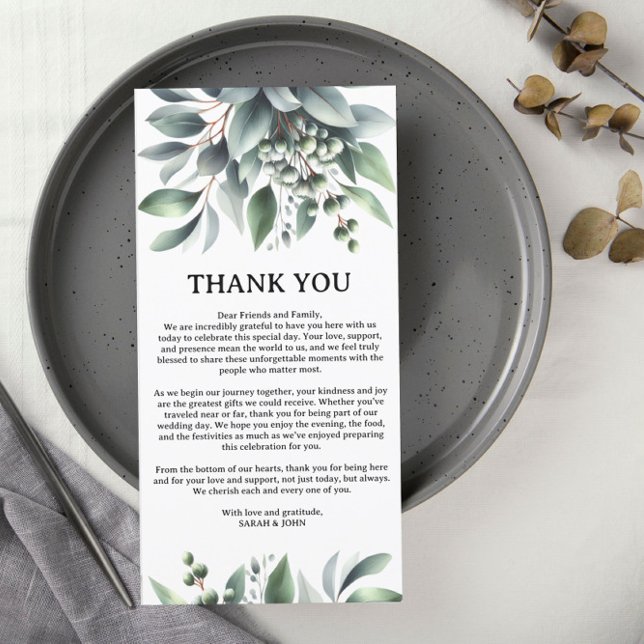 Botanical Greenery  Wedding Reception Tables Thank You Card (Creator Uploaded)