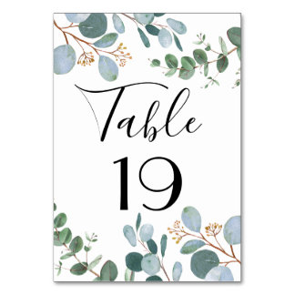 Botanical Greenery Wedding Table Number