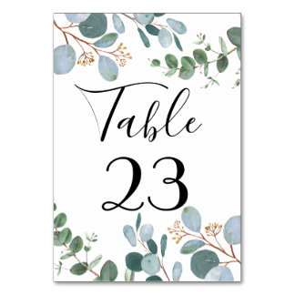 Botanical Greenery Wedding Table Number