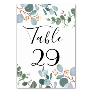 Botanical Greenery Wedding Table Number