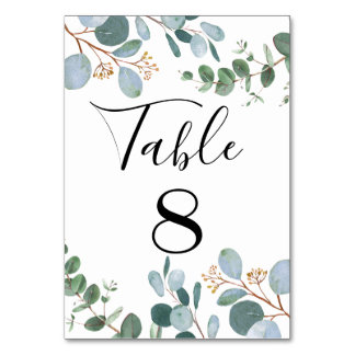 Botanical Greenery Wedding Table Number