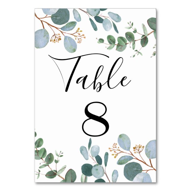 Botanical Greenery Wedding Table Number (Front)