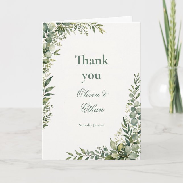 Botanical Greenery Wedding Thank You Card (Front)
