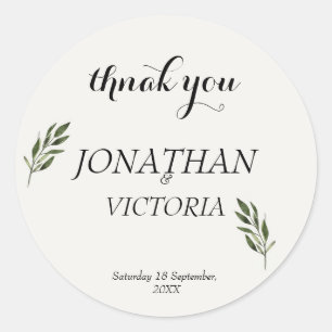Botanical Greenery Wedding Thank You Round Sticker