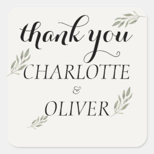 Botanical Greenery Wedding Thank You Square Labels