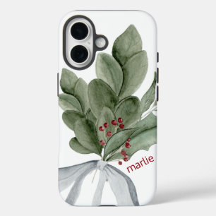 Botanical Greenery With Berries Personalized iPhone 16 Case