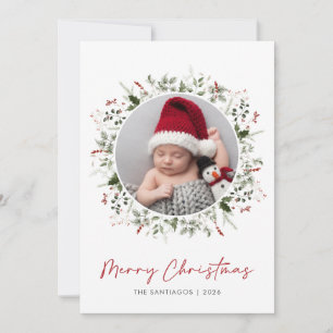 Botanical Greenery Wreath Christmas Photo Holiday Card