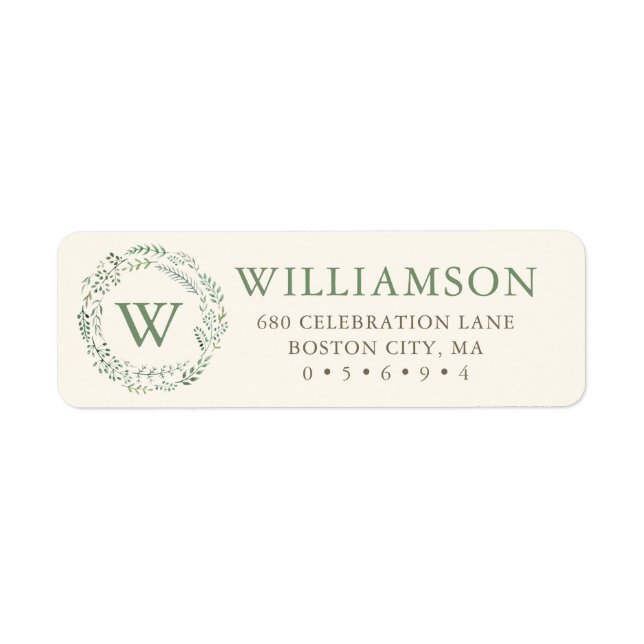 Botanical Greenery Wreath Monogram Return Address (Front)