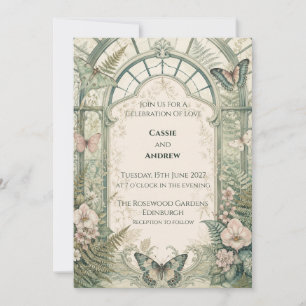 Botanical Greenhouse Butterfly Wedding Invitation