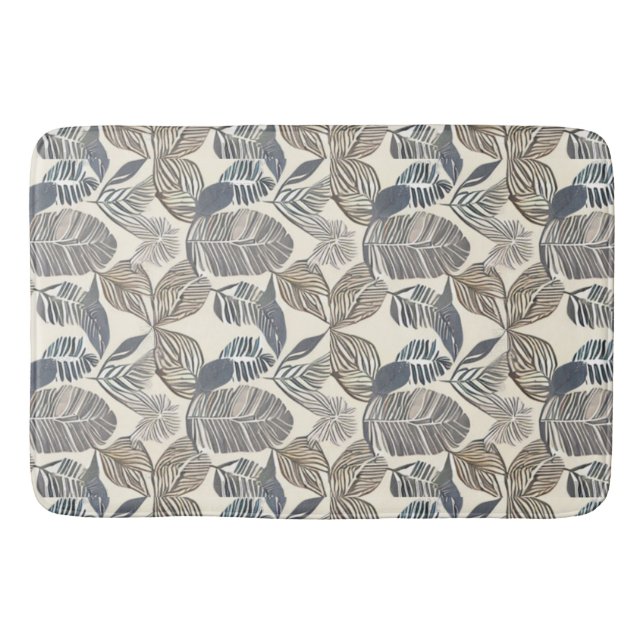 Botanical Grey Leaf Abstract Bath Mat  (Front)
