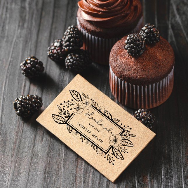 Botanical Hand-drawn Frame Handmade with Love Rubber Stamp (Creator Uploaded)