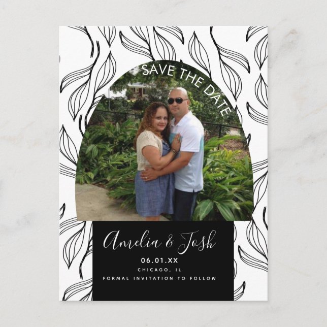 Botanical Hand Drawn Leaf Save the Date Photo  Pos Postcard (Front)