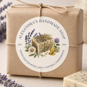 Botanical Handmade Soap Business Logo Classic Round Sticker