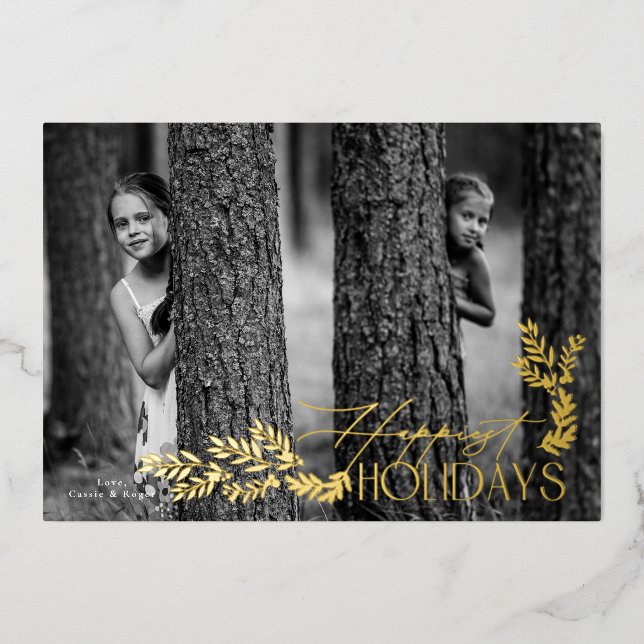 Botanical Happy Holidays Flat Photo Gold (Front)