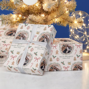 Botanical Happy Holidays Photo Wrapping Paper