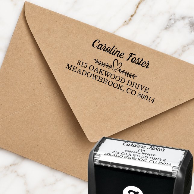 Botanical Heart Personalised Return Address   Self-inking Stamp (Creator Uploaded)