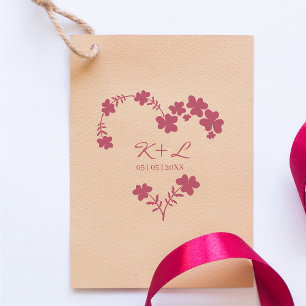 Botanical Heart Wedding Floral Garland Initials Rubber Stamp