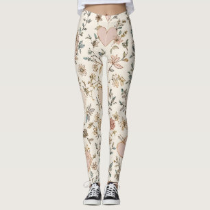 Botanical Hearts Romantic Floral Valentine Pattern Leggings