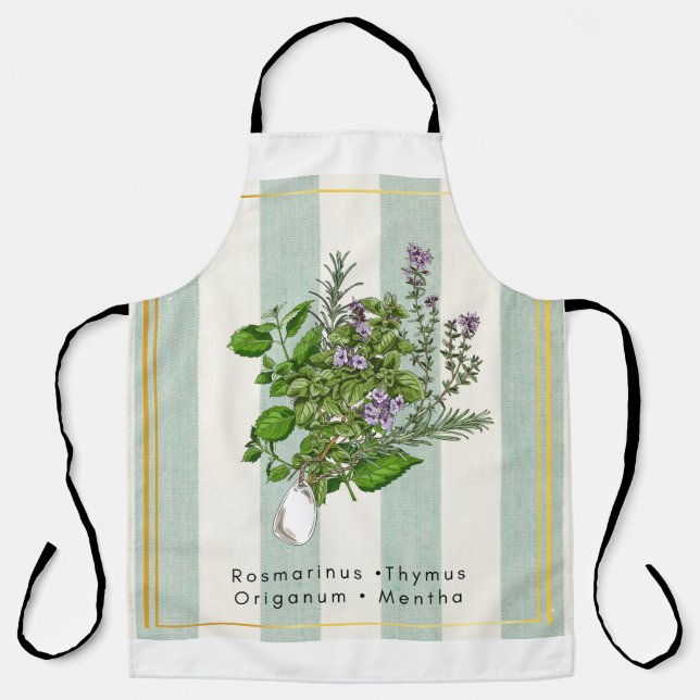 Botanical Herb Garden Medley - Sage Kitchen Art Apron (Front)