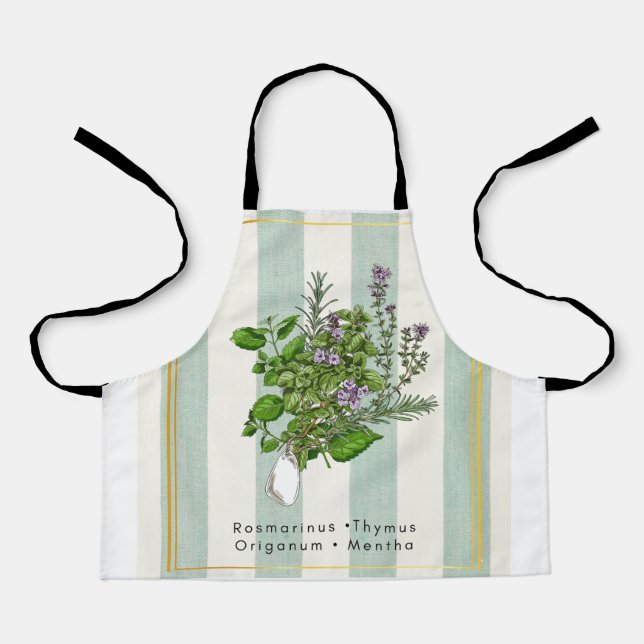 Botanical Herb Garden Medley - Sage Kitchen Art Apron (Front)