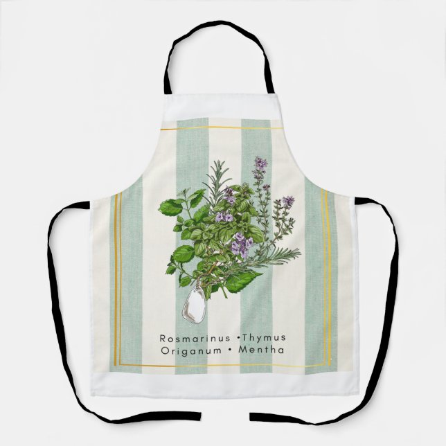 Botanical Herb Garden Medley - Sage Kitchen Art Apron (Front)