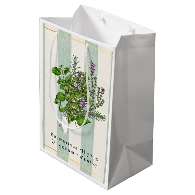 Botanical Herb Garden Medley - Sage Kitchen Art Medium Gift Bag (Back Angled)