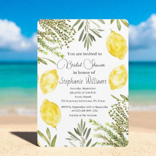 Botanical Herbs Lemons Watercolor Bridal Shower  Invitation