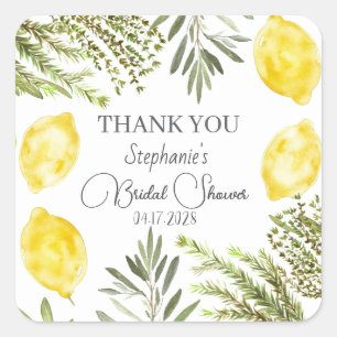 Botanical Herbs Lemons Watercolor Bridal Shower Square Sticker
