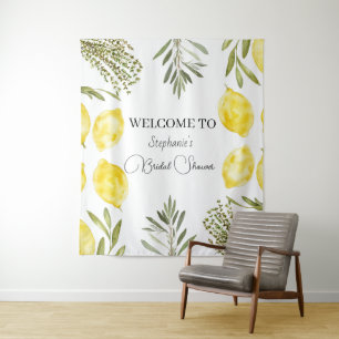 Botanical Herbs Lemons Watercolor Bridal Shower Tapestry