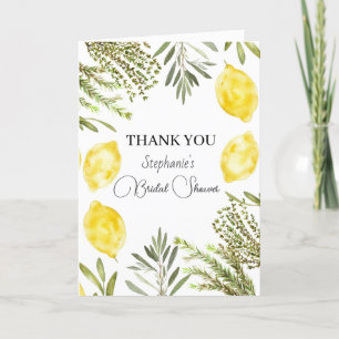 Botanical Herbs Lemons Watercolor Bridal Shower Thank You Card