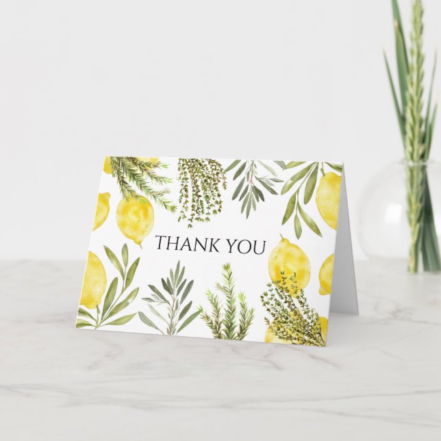 Botanical Herbs Lemons Watercolor Thank you Invitation (Front)