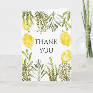 Botanical Herbs Lemons Watercolor Thank you Invitation