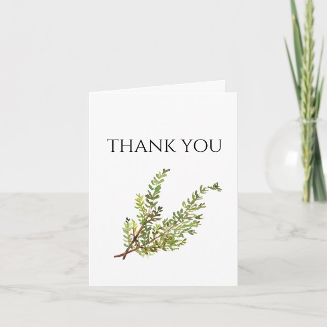 Botanical Herbs Thyme Watercolor Thank you Invitation (Front)
