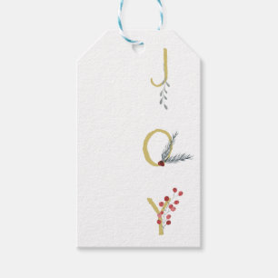 Botanical Holiday Joy Rustic Gold Minimal Party Gift Tags