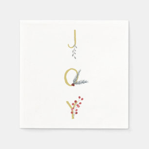 Botanical Holiday Joy Rustic Gold Minimal Party Napkin