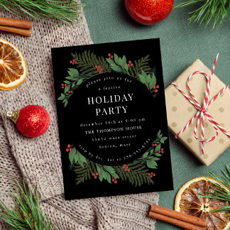 Botanical Holiday Party Invitation Greenery Wreath