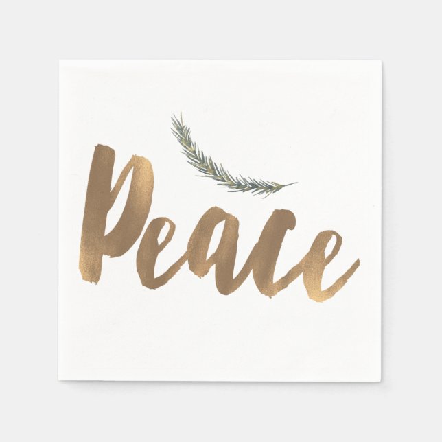 Botanical Holiday Peace Branch Pine Rustic Gold Napkin (Front)