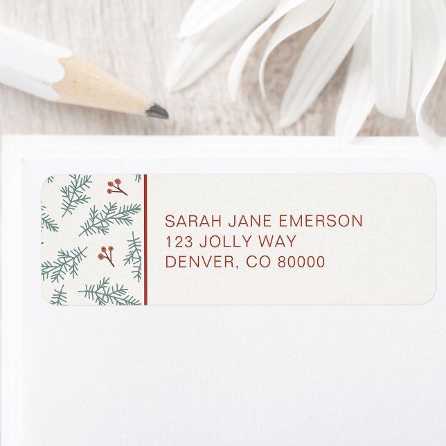 Botanical Holiday Return Address Label (Greenery and Red Berries Botanical Personalized Holiday Return Address Label by Painted Paperie)