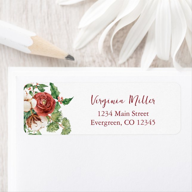 Botanical Holiday Return Address Labels (Red Green Cream Botanical Personalized Holiday Return Address Labels by Painted Paperie
)