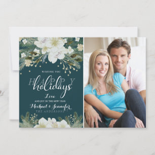 Botanical Holiday Watercolor Flower Flat Photo Card