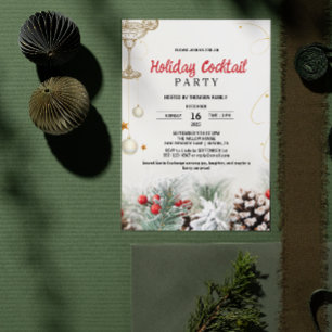 Botanical Holly Winter Cocktail Christmas Party Invitation