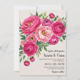 botanical hot pink floral wedding invitations
