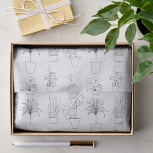 Botanical Houseplants Line Art Pattern Tissue Paper