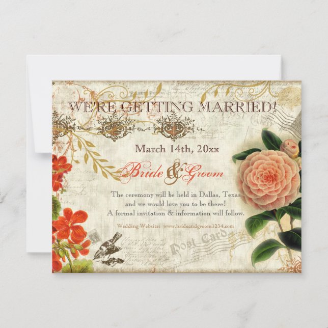 Botanical Hummingbirds Camellia Save the Date (Front)