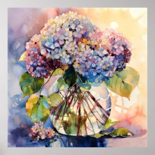 Botanical Hydrangea Bouquet Art Poster