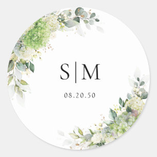 Botanical Hydrangeas Wedding Classic Round Sticker