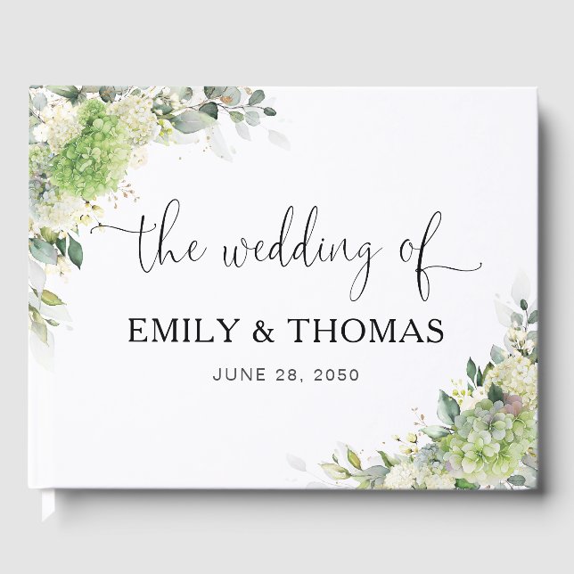 Botanical Hydrangeas Wedding Guest Book (Front)