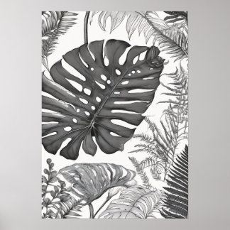 Botanical Illustration Monstera Fern Plant Parent Poster