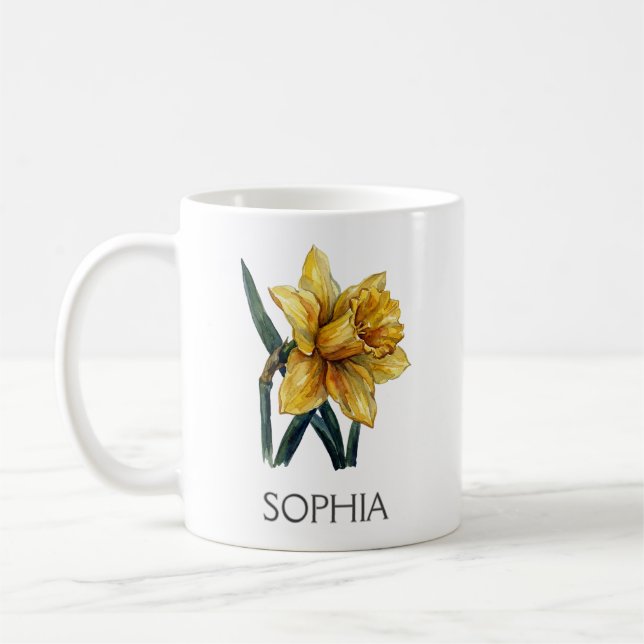 Botanical Illustration Mug - Yellow Daffodil (Left)