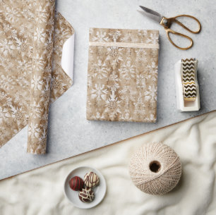 Botanical Illustrations and Beige and White Damask Wrapping Paper